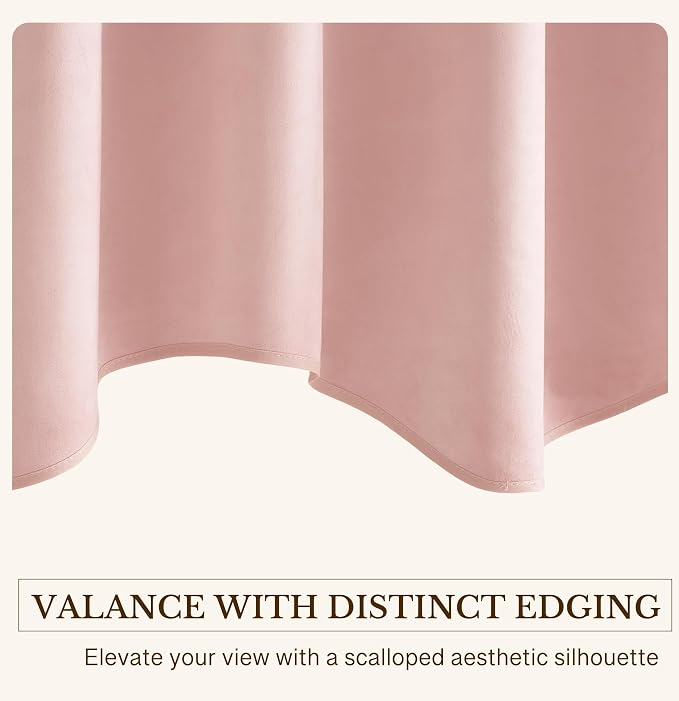 Pink Spring Decor Velvet Window Valance 52x18 Inch 1 Panel | Soft Wavy Pink Kitchen Curtains for Small Windows, Cute Decorative Window Treatment for Nursery Bedroom
