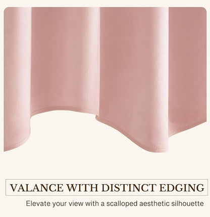 Pink Spring Decor Velvet Window Valance 52x18 Inch 1 Panel | Soft Wavy Pink Kitchen Curtains for Small Windows, Cute Decorative Window Treatment for Nursery Bedroom