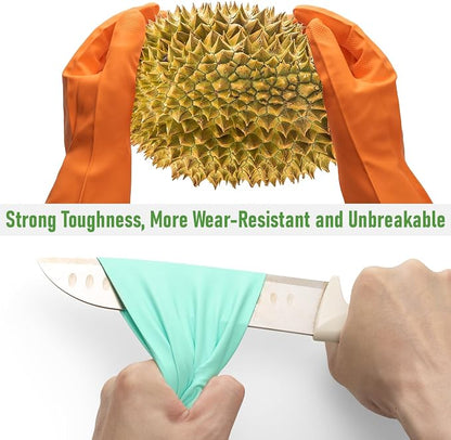 Rubber Cleaning Dishwashing Kitchen-Gloves - 3 Pairs Colorful Dish Gloves,Reusable Rubber Gloves for Dishwashing