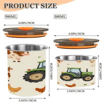 Farm Animals Cartoon Tractor Coffee Canister 17oz Stainless Steel Airtight Food Storage Container with Lid for Beans/Cereal Preserval