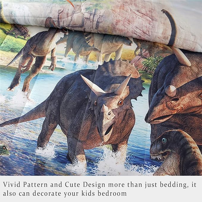 WINLIFE Dinosaur Comforter Set Twin Kids Bedding Set T-Rex Jurassic Jungle Dino Comforter Sets for Boys Teens, Lightweight Easy Care Bedding (2 Pieces, Twin)