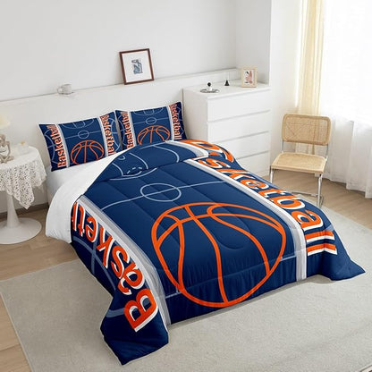 Feelyou Basketball Bedding Set Twin Size Gaming Sports Comforter Set for Kids Boys Girls Decor Ball Games Comforter Basketball Sports Duvet Set Bedroom Quilt Set