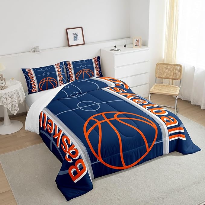 Feelyou Basketball Bedding Set King Size Gaming Sports Comforter Set for Kids Boys Girls Decor Ball Games Comforter Basketball Sports Duvet Set Bedroom Quilt Set