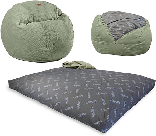 CordaRoy's Chenille Bean Bag Chair, Convertible Chair Folds from Bean Bag to Lounger, As Seen on Shark Tank, Moss - Queen Size