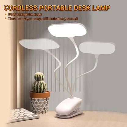 LED Desk Lamp with Clamp, Eye-Caring Clip on Lights for Home Office, 3000mAh Rechargeable Battery Operated Table Lamps,3 Lighting Modes & Brightness Dimmer Light for Kids Students
