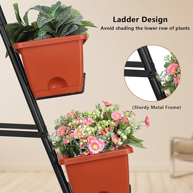 OYEAL Raised Garden Bed 4 Tier Vertical Garden Planter Indoor Outdoor Herb Planter with Legs Elevated Garden Planters for Flowers Vegetables Plants, Brick Red