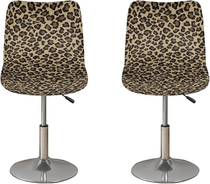 Leopard Print Bar Stools Covers, Set of 2 Height Counter Bar Stools Anti-Slip Seat Covers for Swivel Barstools Cover Adjustable Stool Chair Home Kitchen Furniture Protector