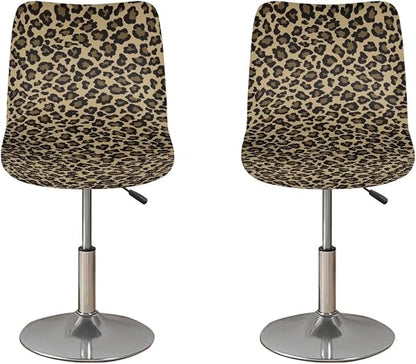 Leopard Print Bar Stools Covers, Set of 2 Height Counter Bar Stools Anti-Slip Seat Covers for Swivel Barstools Cover Adjustable Stool Chair Home Kitchen Furniture Protector