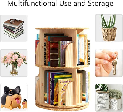 Bookshelf for Kids, 2 Tier 360° Rotating Shelves Bookshelf Organizer, Standing Bookcase Storage Rack, Bookshelves for Preschoolers' Classrooms,Daycare,Bedrooms,Nursery,Playrooms