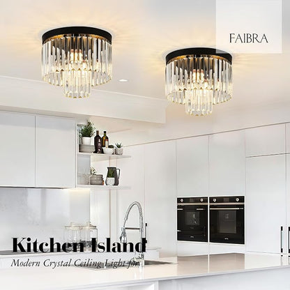 12.6" Black Crystal Ceiling Light 4-Light Modern Fixture 2-Tier Luxury K9 Crystal, for Dining Room Kitchen Island Living Room Bedroom