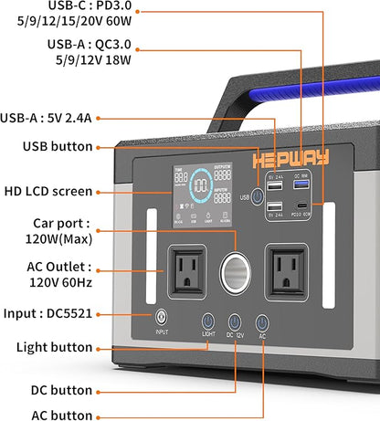 Portable Power Station 700W,577Wh Solar Generator Surge 1000W Pure Sine Wave 120V AC DC Outlets,Battery Powered Generator Home Backup Battery for CPAP,Home Emergencies,Camping,RVs,Blackout