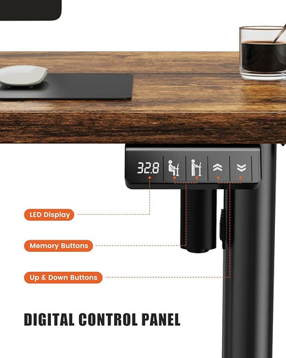 Electric Standing Desk Adjustable Height Stand Up Desk, 48" x 24" Sit Stand Desk, Low Noise Home Office Desk, Computer Desk with Splice Board, Child Lock & Memory Function, Rustic Brown