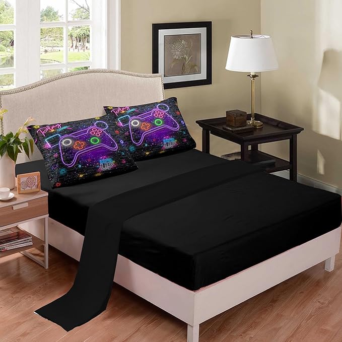 NINENINE Gaming Comforter Gamer Bedding Sets for Boys,6PCS Full Size Bedding Sets for Boys,Bed in A Bag Gamer Comforter Sets(1Comforter,1Flat Sheet,1Fitted Sheet,1Cushion Cover,2Pillowcases)…