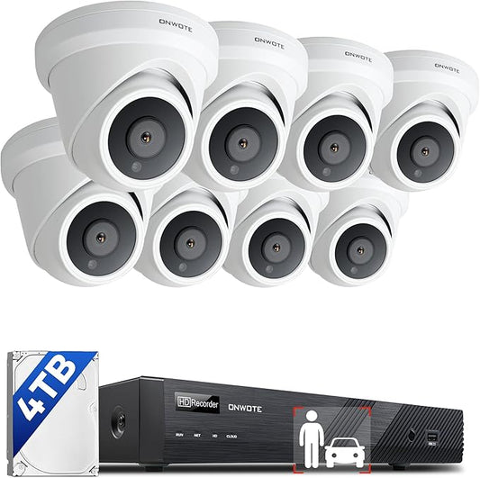 ONWOTE NVR PoE Security Camera System 4K, 16 Channel 12MP Commercial NVR 4TB, 8X 8MP Wired Outdoor IP Cameras, 134° FoV, AI Detection, 24/7 Video Audio Recording, CCTV Surveillance for Home Business