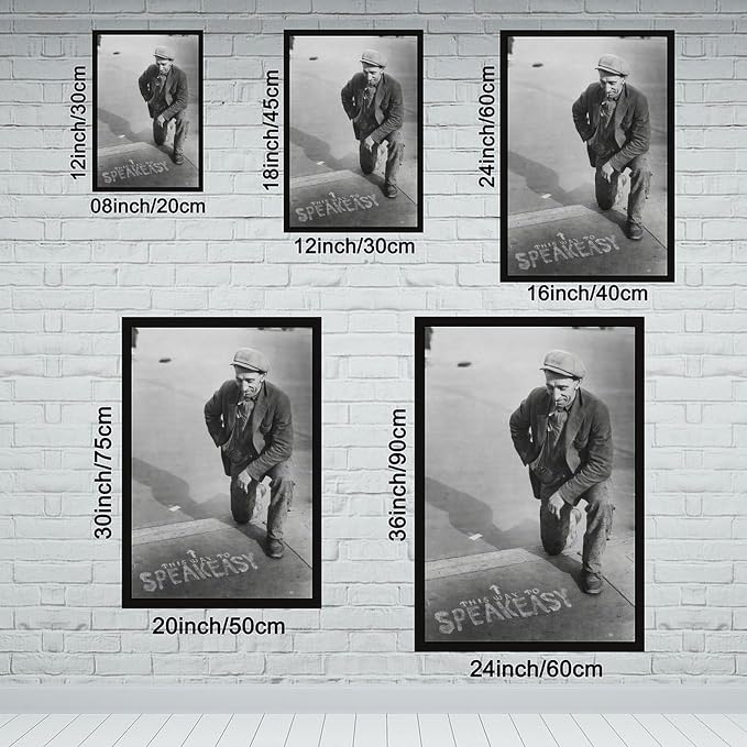 UXCBIA This Way to Speakeasy, Vintage Black And White, Alcohol Prohibition Poster Canvas Poster Bedroom Decor Sports Landscape Office Room Decor Gift Black Frame 12x18in(30x45cm)