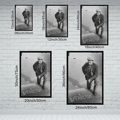 UXCBIA This Way to Speakeasy, Vintage Black And White, Alcohol Prohibition Poster Canvas Poster Bedroom Decor Sports Landscape Office Room Decor Gift Black Frame 12x18in(30x45cm)