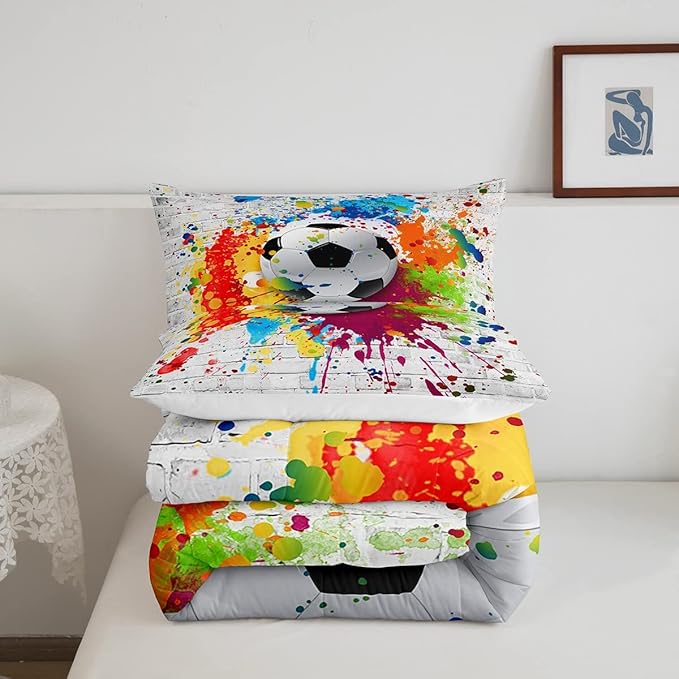 Feelyou Football Bedding Set Rugby Sports Comforter Set Soccer Ball Game Comforter for Boys Girls Teens Decor Gift for Football Lover Duvet Set Twin Size with 1 Pillow Case Boys