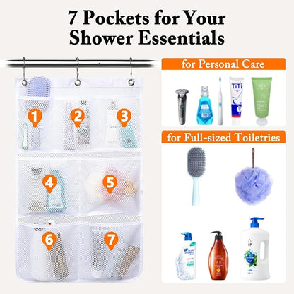 Fammart Mesh Shower Caddy Hanging, Quick-Drying Shower Organizer with 7 Pockets, Portable Bathroom Organizers and Storage for Shampoo, Soap, Loofah, Travel, and Cruise Essentials