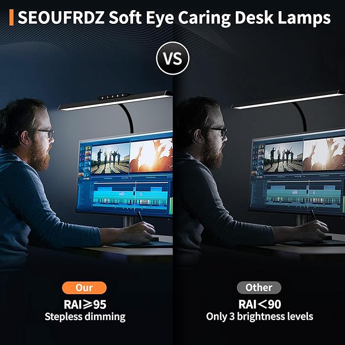 Desk Lamp, 3 Colors Stepless Dimming LED Desk Lamps for Home Office Adjustable Memory Desk Light with Clamp Touch Control Office Lamp Eye Caring Computer Light for Working Sewing(Black)