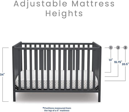 Delta Children Heartland 4-in-1 Convertible Crib - Greenguard Gold Certified, Charcoal Grey