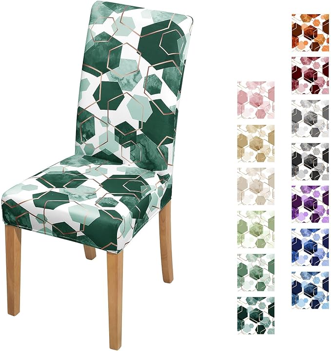 Gibelle Dining Room Chair Covers Set of 4, Soft Stretch Kitchen Chair Covers Slipcover Protector, Removable Washable Geometric Parson Chair Covers 4 Pack, Hunter Green