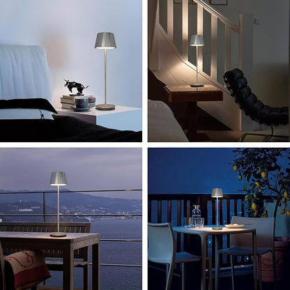 Modern LED Cordless Waterproof Table Lamp,5200mAh Touch Dimmable Desk Lamp,Rechargeable Battery Powered Night Light for Indoor/Outdoor Dining (Silver, 3000K, Warm White)