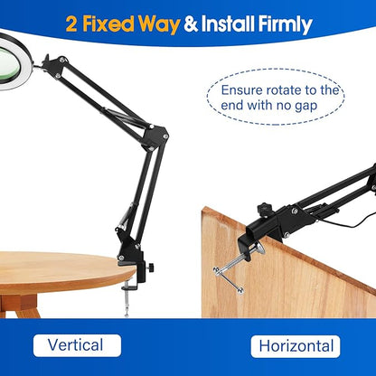 64 LED USB 10X Magnifying Desk Lamp with Clamp, Desk Hands-free Lighted Magnifier with 3 Color Modes, 10 Level Dimmable and Flexible Gooseneck for Reading Craft Sewing Repair Close Work Beauty