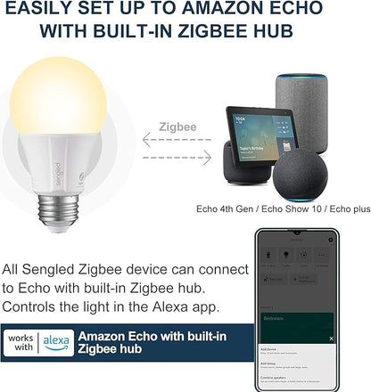 Sengled Zigbee Smart Light Bulbs, Smart Hub Required, Works with SmartThings and Echo with Built-in Hub, Voice Control with Alexa and Google Home, Soft White 60W Eqv. A19 Alexa Light Bulb, 2 Pack