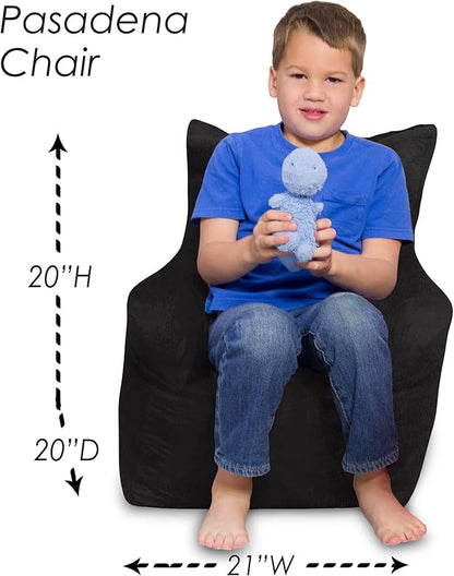 Posh Creations Structured Comfy Bean Bag Chair for Gaming, Reading, and Watching TV, Pasadena Chair, Rabbit Fur - Black