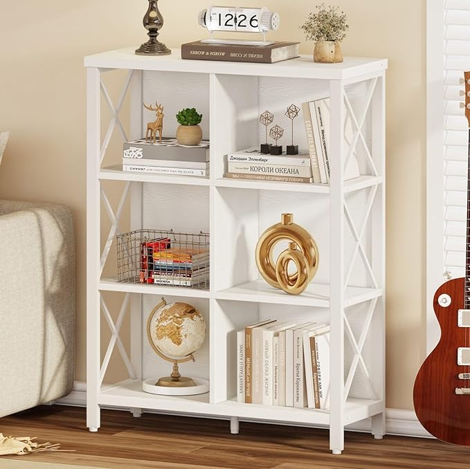 FATORRI 6 Cube Storage Organizer Shelf, Wood and Metal Cubby Bookcase, Modern Cube Bookshelf (White Oak)