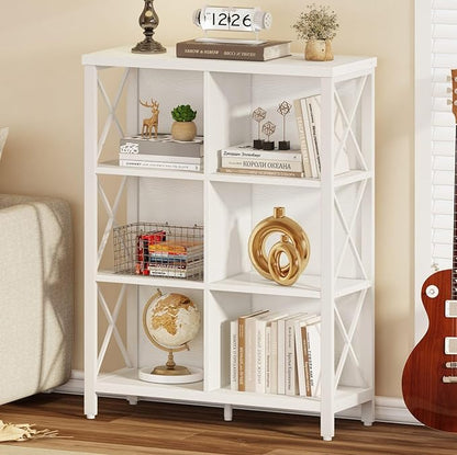 FATORRI 6 Cube Storage Organizer Shelf, Wood and Metal Cubby Bookcase, Modern Cube Bookshelf (White Oak)