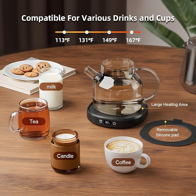 Coffee Mug Warmer Set Electric Heated Beverage Tea Cup Warmer for Desk | Awesome Mug Warmer Set Coffee Accessories, 4 Temperature Control, 8 Hours Auto Shut Off, Office Men Christmas Birthday Gift