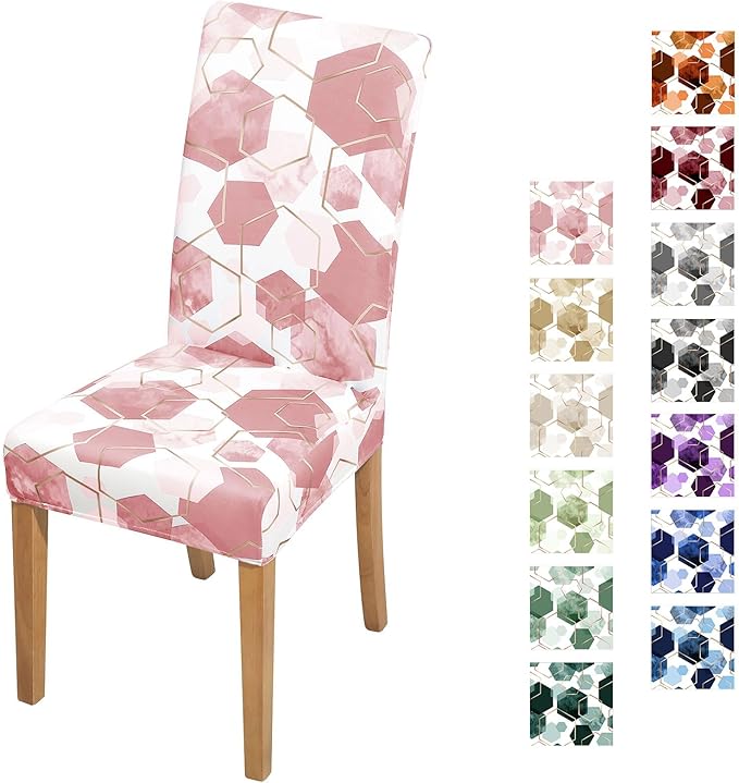 Gibelle Dining Room Chair Covers Set of 4, Soft Stretch Kitchen Chair Covers Slipcover Protector, Removable Washable Geometric Parson Chair Covers 4 Pack, Dusty Pink