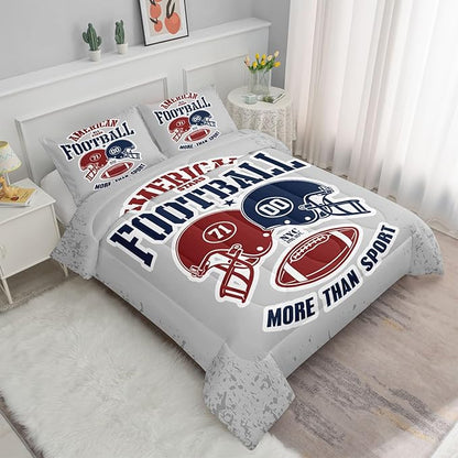 Datura home American Football Comforter Set Vintage Grey American Football Printed Quilt Bedding Set with 1 Comforter and 2 Pillowcases for Boys and Girls Bedroom All Season(Football Grey Full)