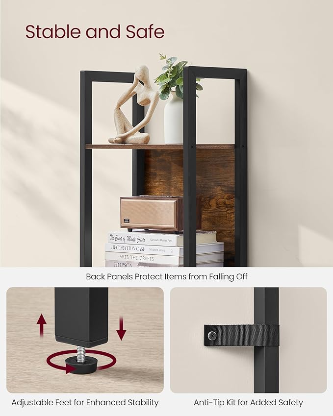 VASAGLE 5-Tier Bookshelf, Book Shelf with Drawer, Industrial Bookcase, with Steel Frame, for Living Room, Home Office, Bedroom, 9.4 x 23.6 x 65 Inches, Rustic Brown and Black ULLS147B01
