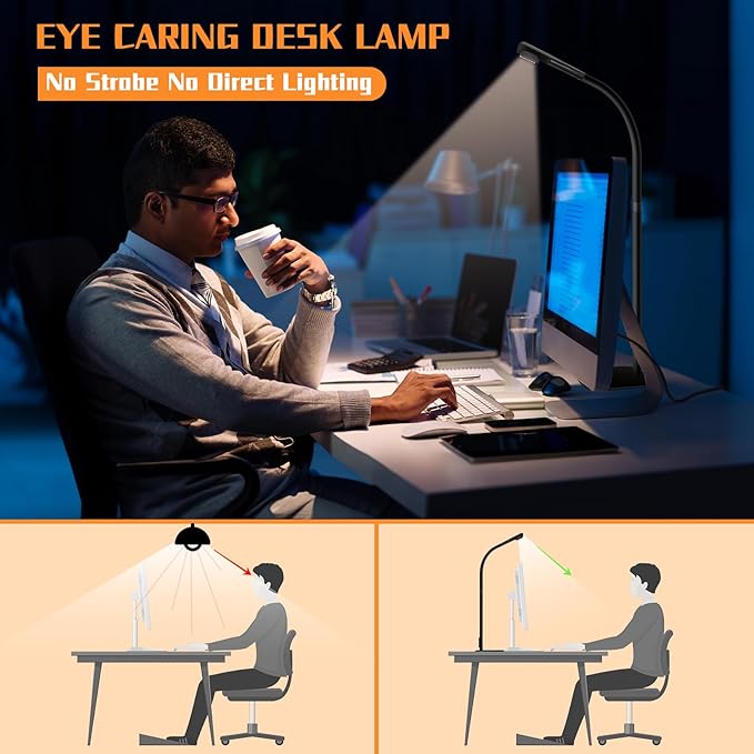 LED Desk Lamp, Office Architectural Desk Lamp, 31.5'' Large Size Office Lighting, 24W 5-Colour LED Computer Monitor Gooseneck Smart Lamp with Holder for Studying, Creating and Reading