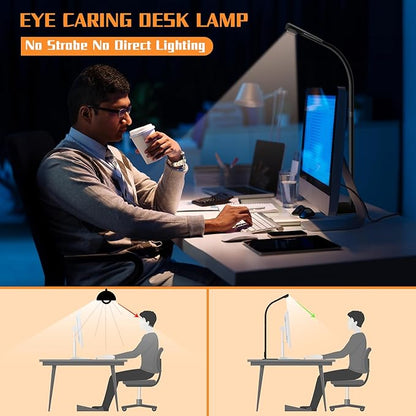 LED Desk Lamp, Office Architectural Desk Lamp, 31.5'' Large Size Office Lighting, 24W 5-Colour LED Computer Monitor Gooseneck Smart Lamp with Holder for Studying, Creating and Reading