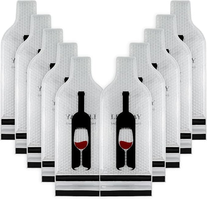 10 Set Reusable Wine Bags for Travel Wine Protector Travel Bag by LIVEBAY | Bottle Travel Case, Unbreakable Wine Sleeve, Leak Proof Wine Bag, Double Layer Bubble Protector for Airplane Suitcase