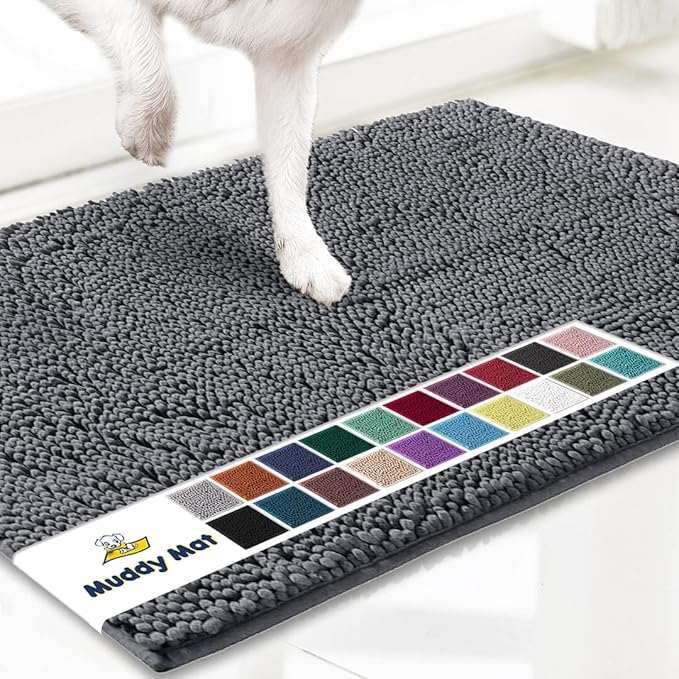 Muddy Mat® Shown on TV – Super Absorbent Microfiber Dog Door Mat for Muddy Paws, Non-Slip Washable Pet Rug, Quick Dry Chenille Entryway Carpet, Machine Washable Indoor Outdoor mat, Grey 60"x48"