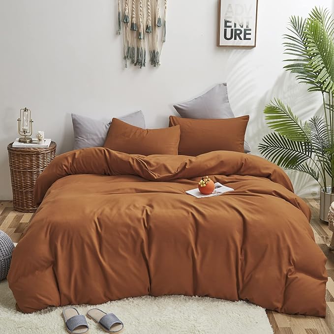 Pumpkin Color Comforter Sets Solid Rust Color Bedding Set Twin 3 PCs Cinnamon Comforter Sets for Women Girls Breathable Soft Pumpkin Bedroom Collection Solid Pumpkin Color Adults Bedding