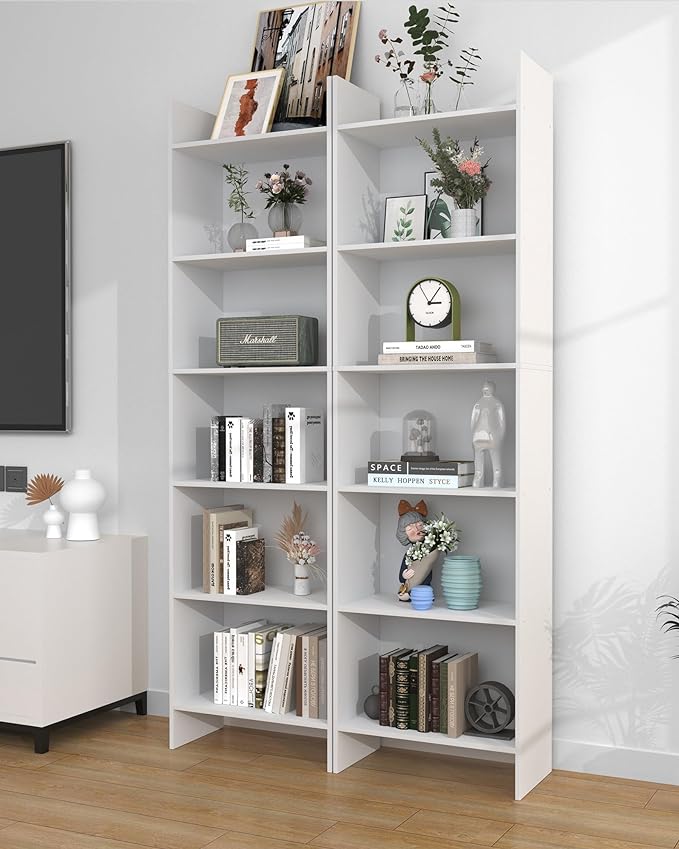 6-Tier Bookshelf, 66.9 Inches Floor Standing Bookcase, Display Storage Shelf, Corner Shelf, Home Decor Furniture for Home Office, Living Room, Bedroom, White 01103XBC