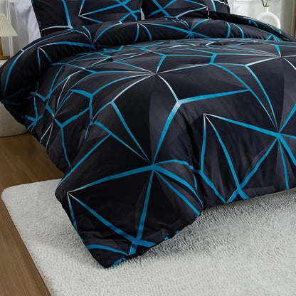 NTBED 3D Geometric Comforter Set for Boys Kids, Irregular Diamond Pattern Lightweight Microfiber Bedding Sets All Season (Blue, Twin)