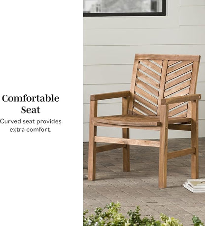 Walker Edison 2 Piece Outdoor Patio Chevron Wood Chair Set All Weather Backyard Conversation Garden Poolside Balcony, Set of 2, Brown