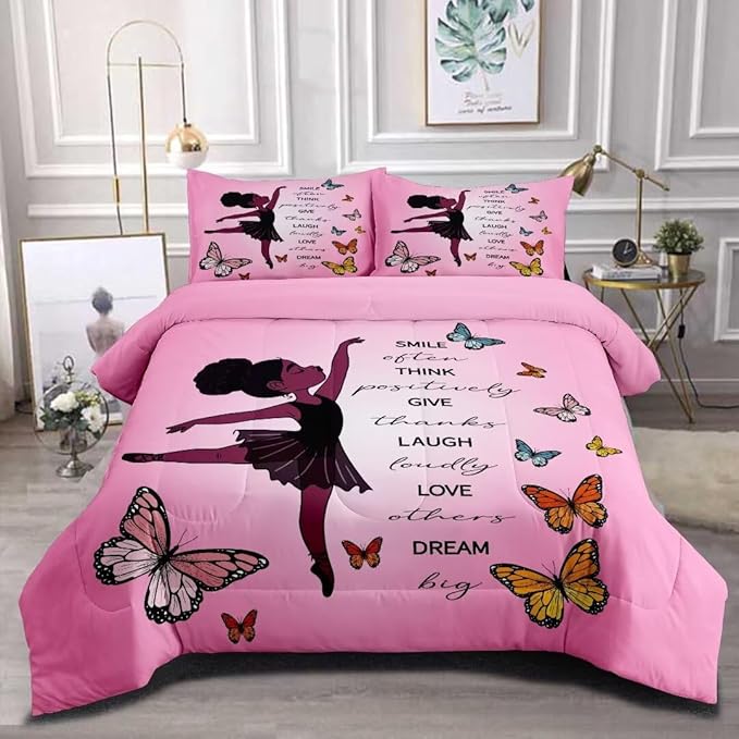 Black Girl Comforter Twin Sets,Black Girl Magic Bedding Set,African American Girl Comforter Set for Kids Teens,Cute Afro Melanin Princess Toddler Bed Set