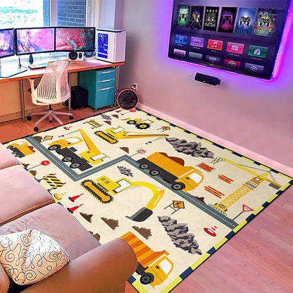 Construction Play Mat Car Rug Play Mat Construction Rugs for Boys Room Car Rug for Boys Room Construction Decor for Boys Room Playroom Rug for Livingroom 3'×4'