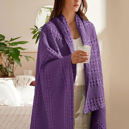 PHF 100% Cotton Waffle Weave Throw Blanket, Soft Lightweight Breathable Cozy Summer Throws for Couch Bed Sofa, Luxury Aesthetic Woven Blanket for Home Decor & Office, 50"x60", Grape