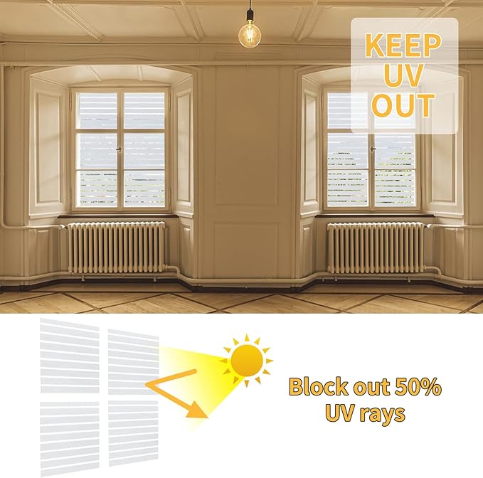 Window Privacy Film with Installation Tools, Static Cling, Anti UV, Heat Control, Ideal for Home Shower Office Glass Door (Stripes Pattern, 23.6X78.7Inch)