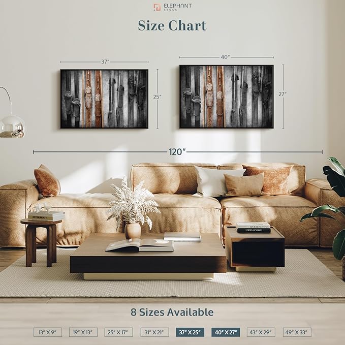 ElephantStock Ski Collection Wall Art - Horizontal Framed Canvas - 1-Piece Bathroom Wall Decor - Photography sports Canvas Print - Brown and Black Decor for Wall - 37" X 25"