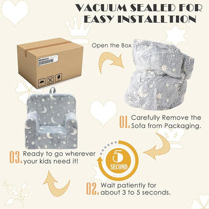 Snuggly-Soft Cuddly Toddler Plush Armchair for Boys and Girls Fuzzy Plush Kids Sofa Couch Reading Chair with Children Friendly Handle for Easy Movement & Double Pockets for Storage, Glowing Grey