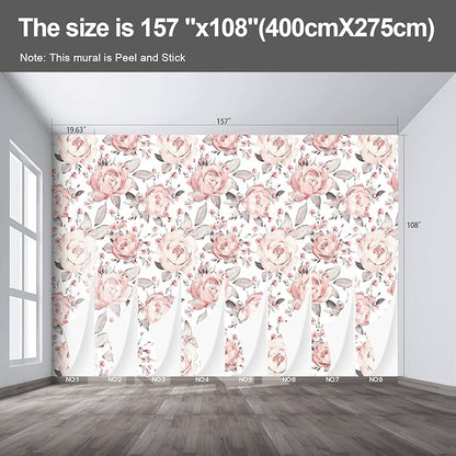 Pink Floral Wall murals Peel and Stick Flowers Wallpaper for Bedroom Living Room - 108"x157"